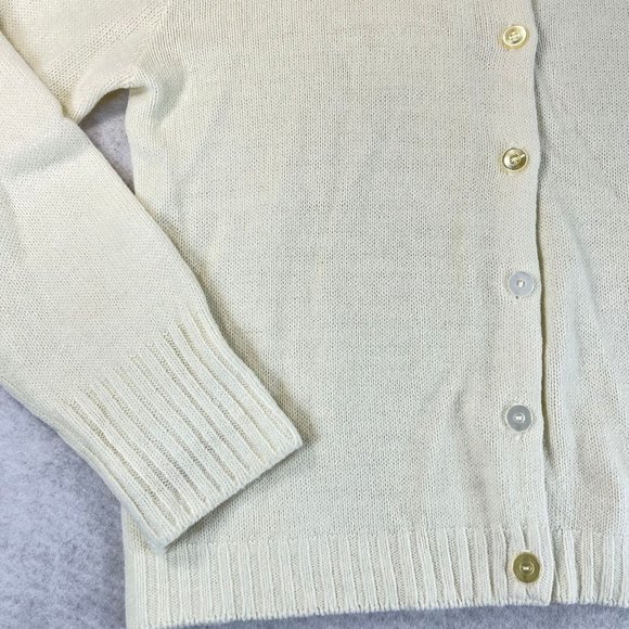 Vintage Unbranded Womens Ivory Cream Long Sleeve Pearl Button Cardigan Sweater - Picture 6 of 11